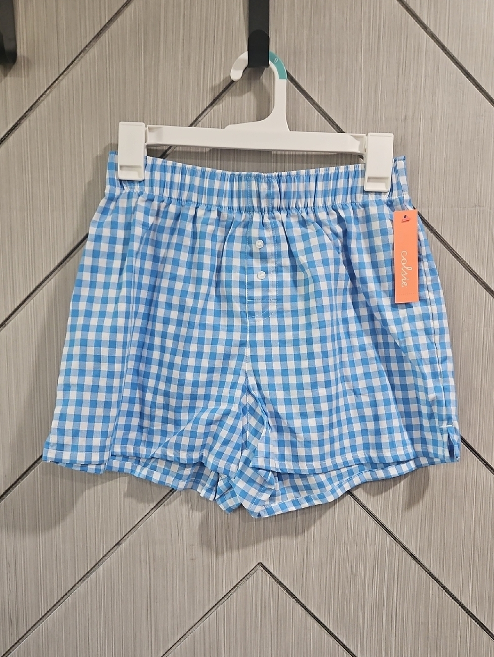 Colsie Blue and White Gingham Cotton Pajama Shorts